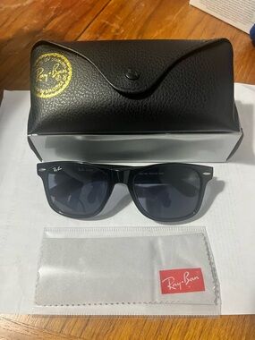 Ray-Ban Black Frame Sunglasses with Dark Blue-Gray Lenses and Case